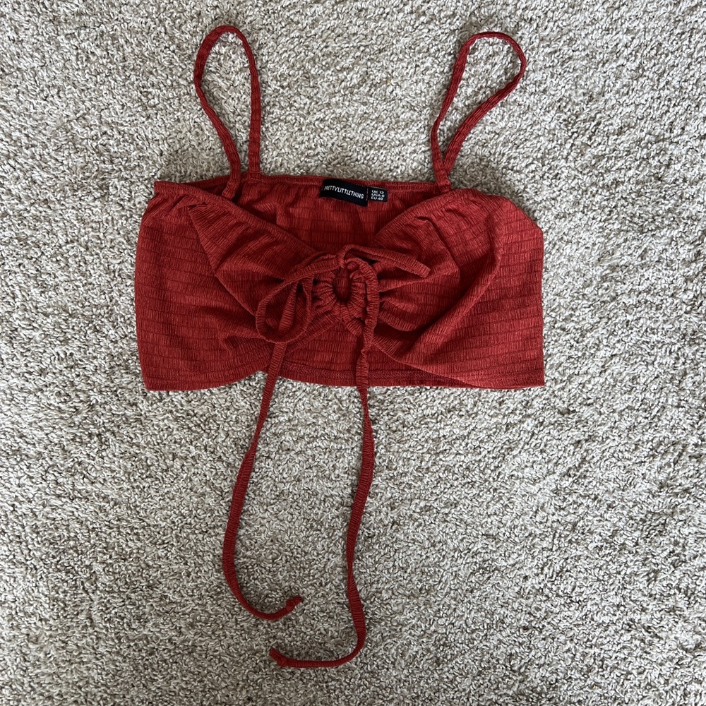 PrettyLittleThing Red Textured Crop Top